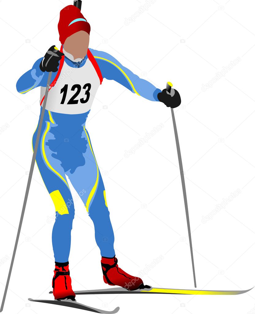 Biathlon runner colored silhouettes illustration