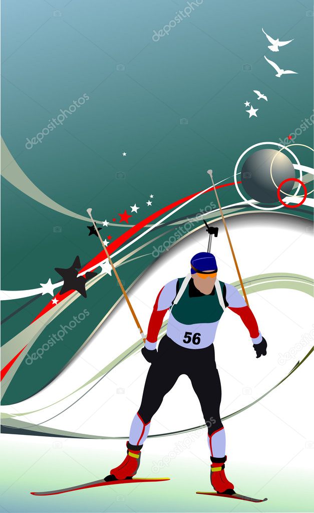 Biathlon runner colored silhouettes illustration