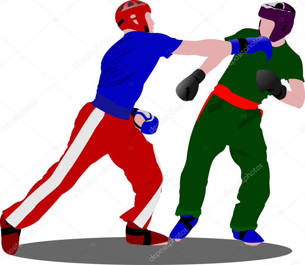 Kickboxing. The sportsman in a position. Oriental combat sports.