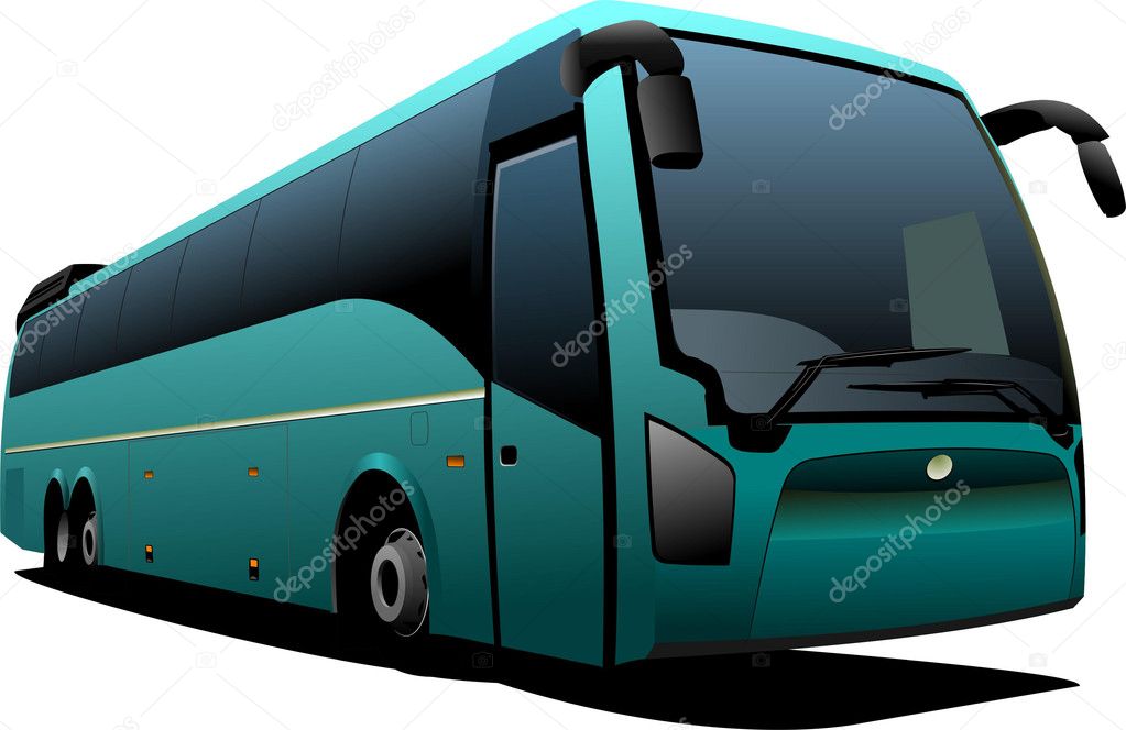 Green tourist bus. Coach.