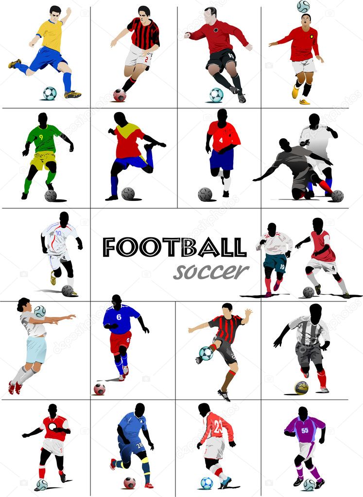 The big set of soccer (football) players. Colored illustr