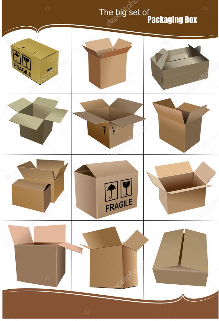 Big Set of carton packaging boxes isolated over a white backgrou