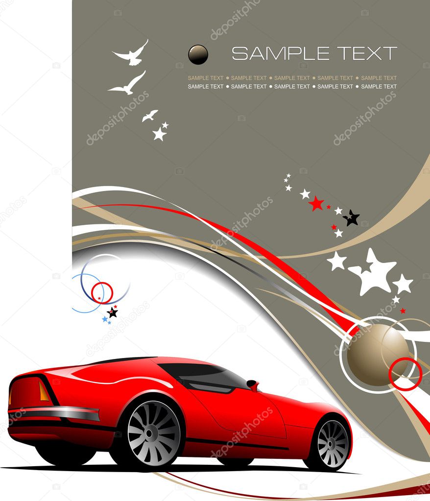 Light brown business background with red sport car image. Vecto