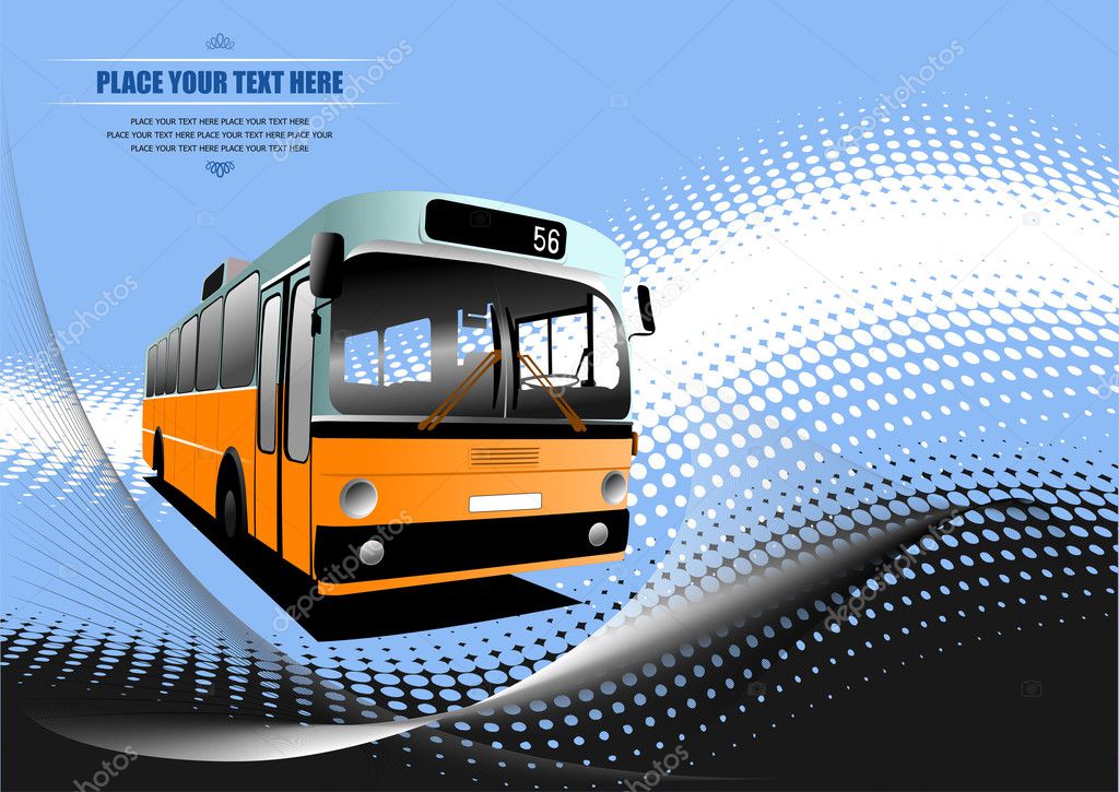 Blue dotted background with city bus image illustration