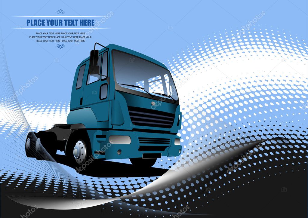 Blue abstract background with truck image illustration