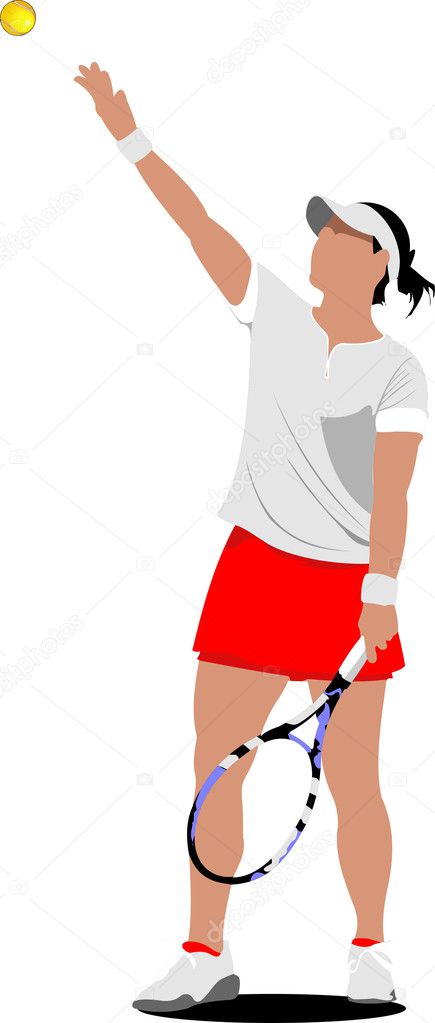 Woman Tennis player. Colored illustration for designers