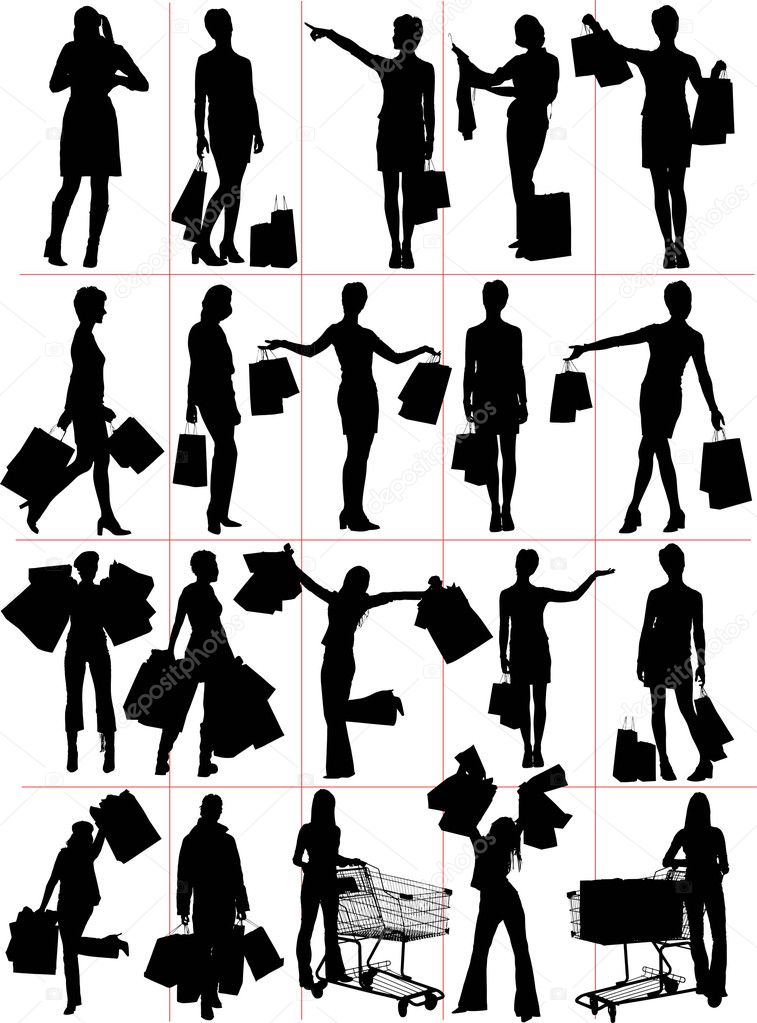 Woman shopping silhouettes illustration