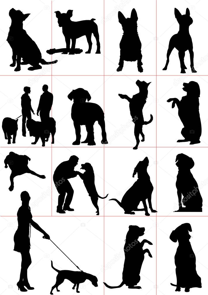 Set of dogs silhouette illustration