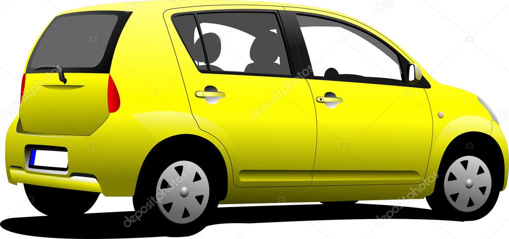 Yellow colored car sedan on the road illustration