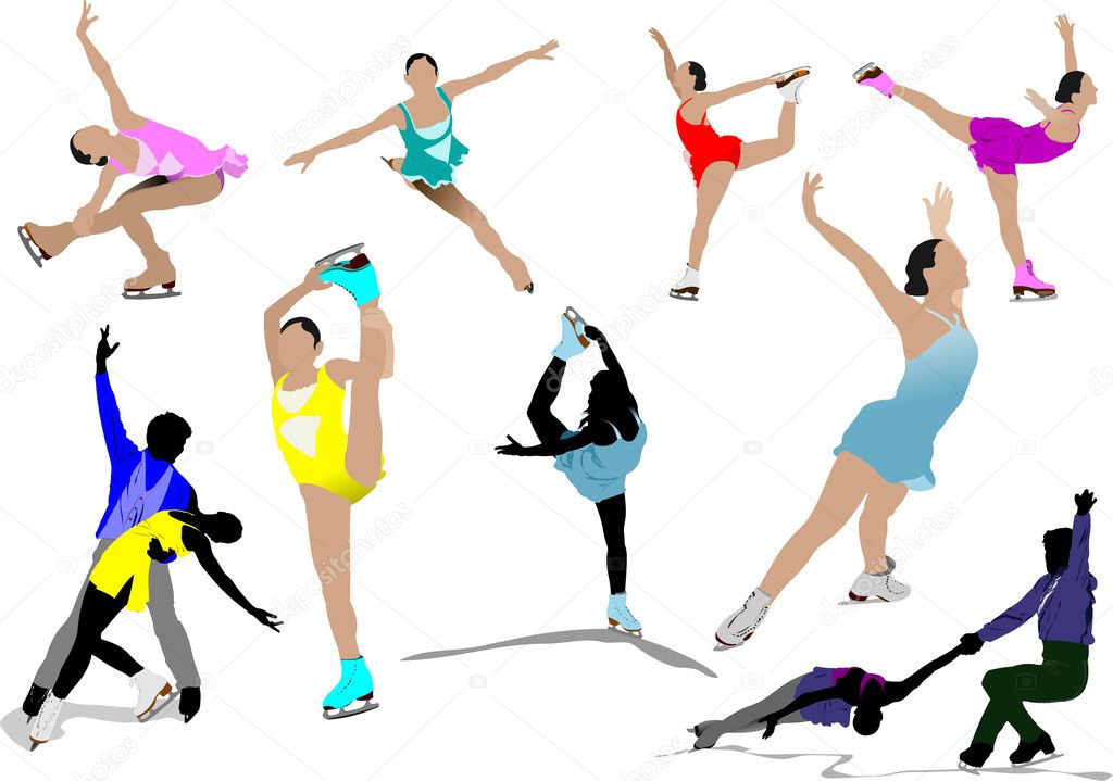 Figure skating colored silhouettes illustration