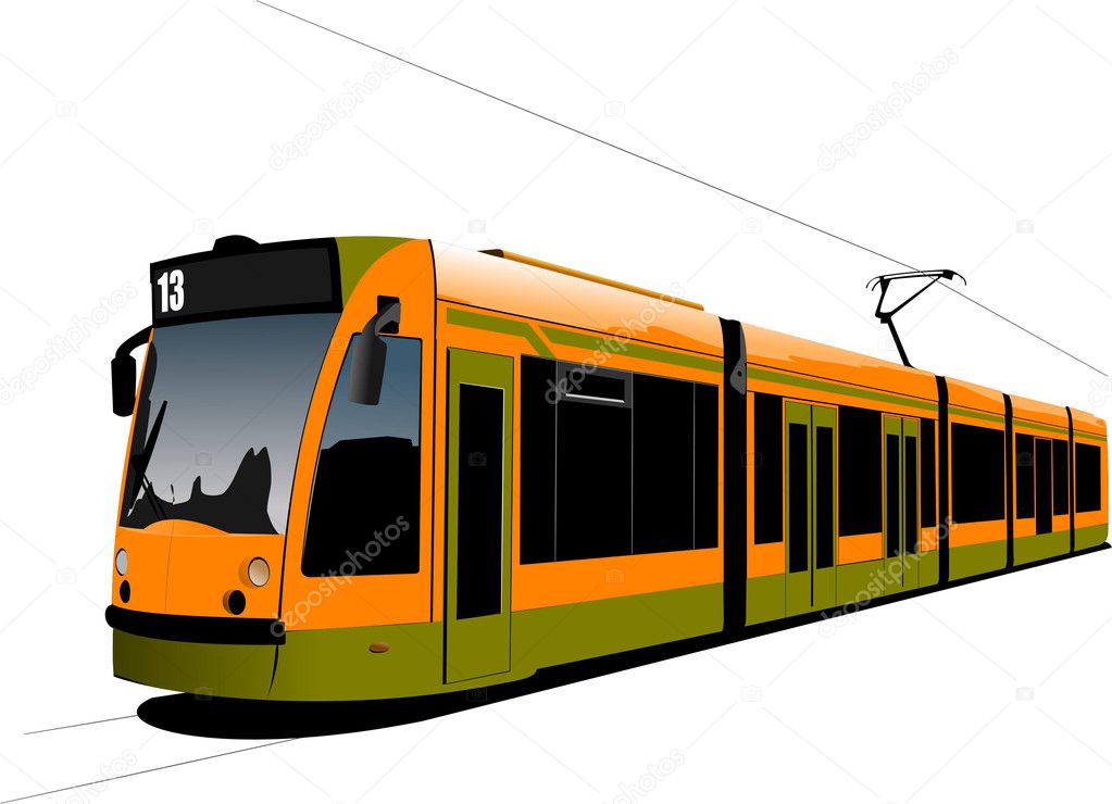 City transport. Tram illustration