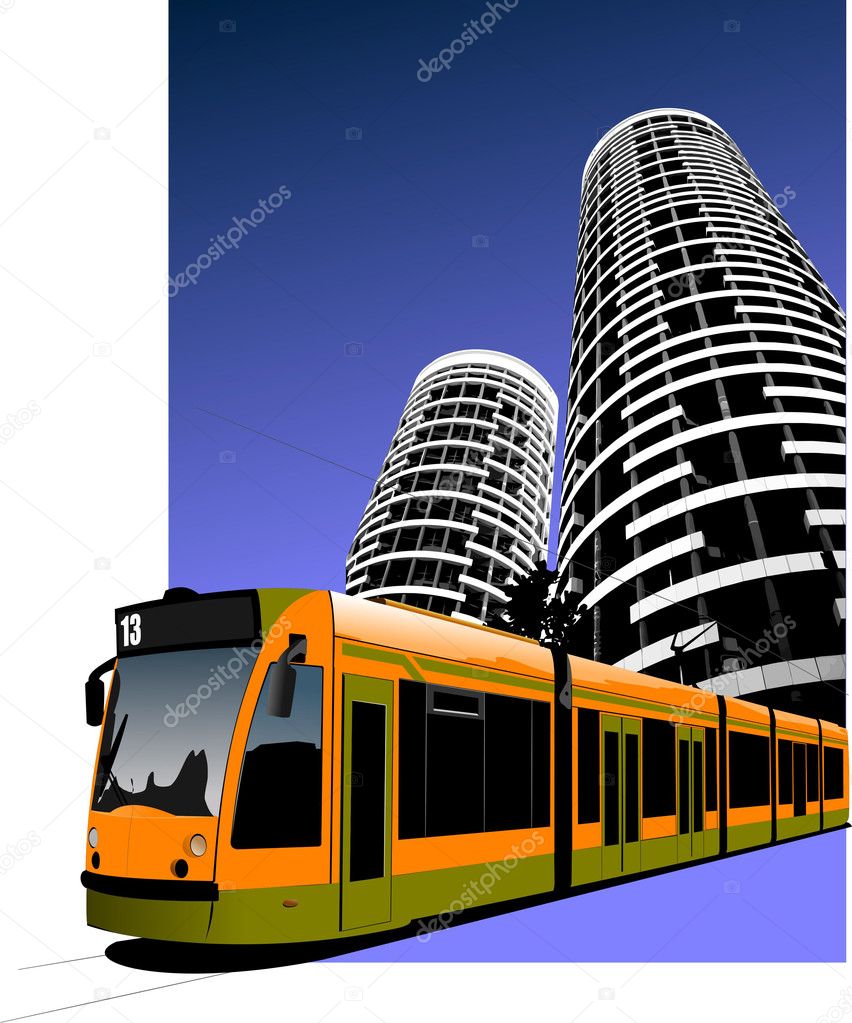 City transport. Tram illustration