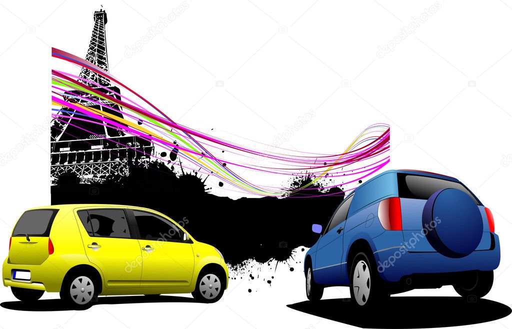 Two cars with Paris image background illustration