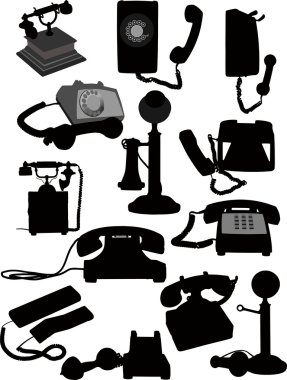 Big set of old phones silhouette. Vector illustration clipart