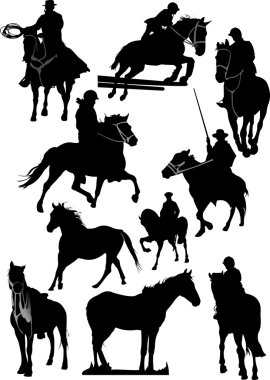 Ten horse silhouettes. Vector illustration clipart