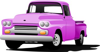 Old pink pickup with badges removed. Vector illustration clipart