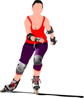 Happy young woman skating on the roller skates. Vector illustrat clipart