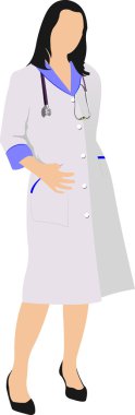 Nurse woman with white doctor`s smock. Vector illustration clipart