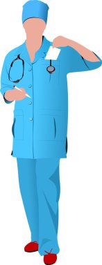 Nurse woman with white doctor`s smock. Vector illustration clipart