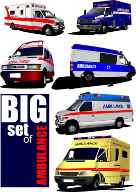 Big set of Modern ambulance va. Colored vector illustration clipart