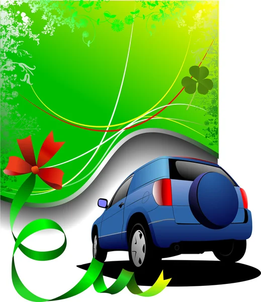 Fond vert et berline de voiture bleue. Illustration vectorielle — Image vectorielle