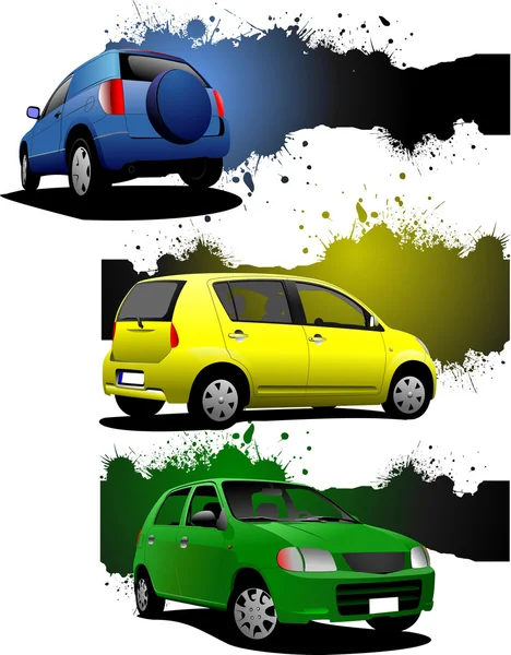三个 grunge 横幅汽车图像。矢量插画 — 图库矢量图片
