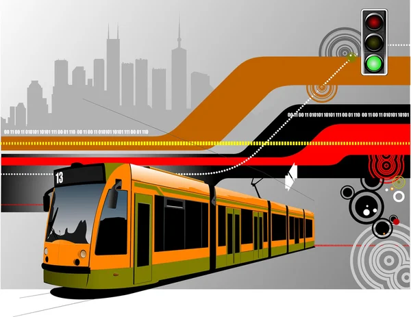 Abstract hi-tech background with tram image. Vector illustration — Stock Vector