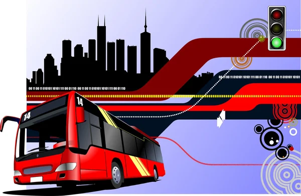 Abstrato oi-tech fundo com imagem de ônibus da cidade. Vector illustra —  Vetores de Stock