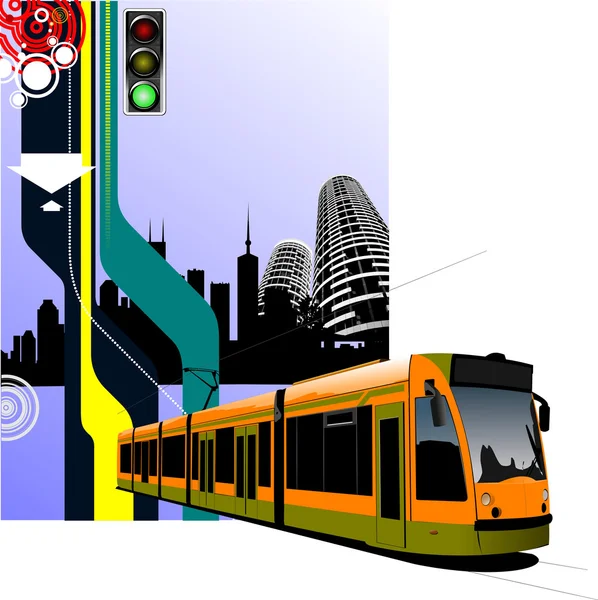 Абстрактный высокотехнологичный фон с трамвайным изображением. Векторная иллюстрация — стоковый вектор