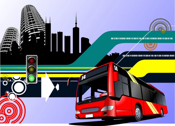 Fondo abstracto de alta tecnología con imagen de autobús urbano. Vector ilustra — Archivo Imágenes Vectoriales