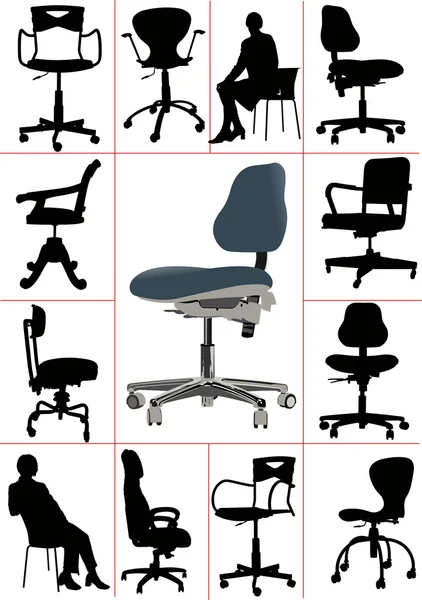Big set Illustrations of office chairs isolated on white backgro — Stock Vector