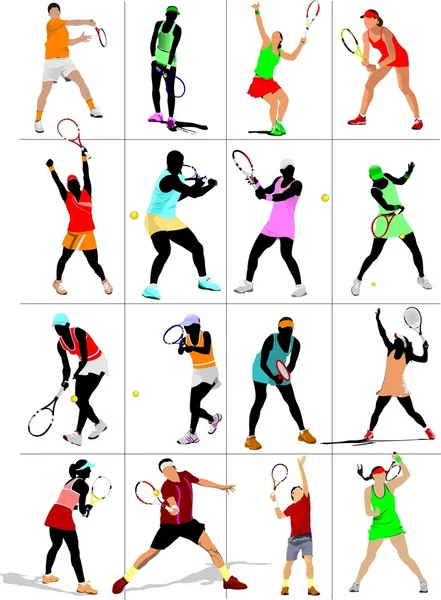 Pemain tenis. Ilustrasi Vektor Berwarna bagi para perancang - Stok Vektor