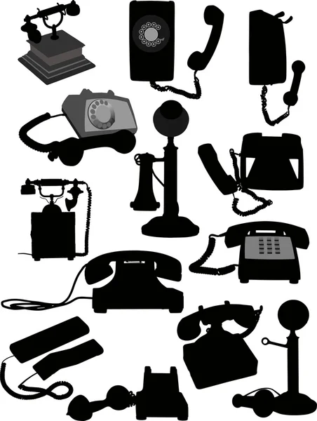 Big set of old phones silhouette. Vector illustration — Stock Vector