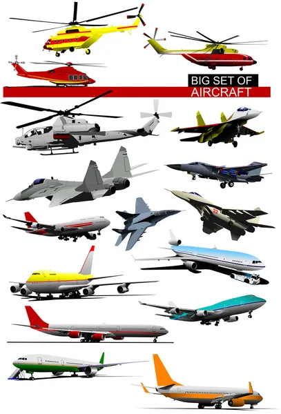 Grand ensemble d'avions. Illustration vectorielle — Image vectorielle