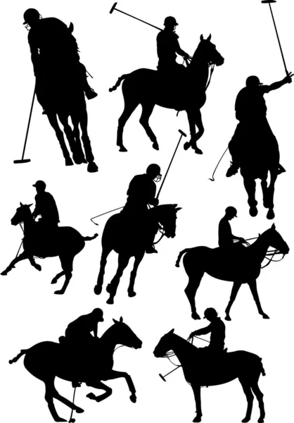 Black and white polo players vector silhouette — Stock Vector