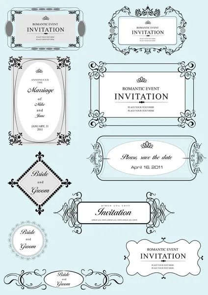 Set of ornate vector frames and ornaments with sample text. Perf — Stock Vector