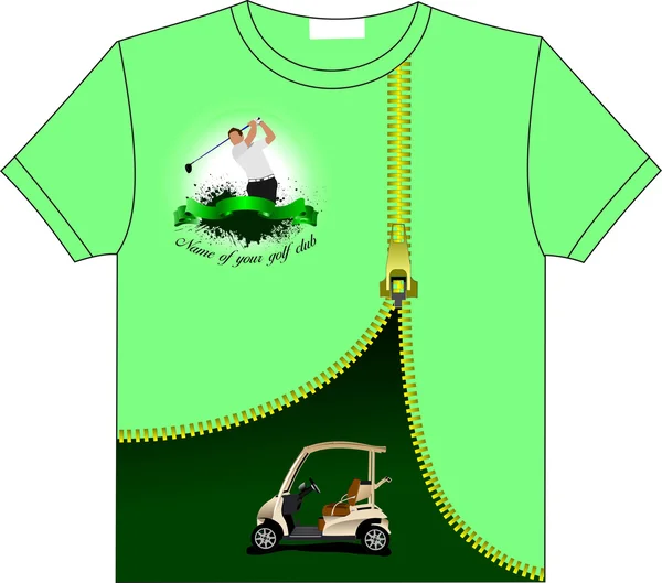 T-Shirt design alla moda con immagine Golf club. Illustrazione vettoriale — Vettoriale Stock