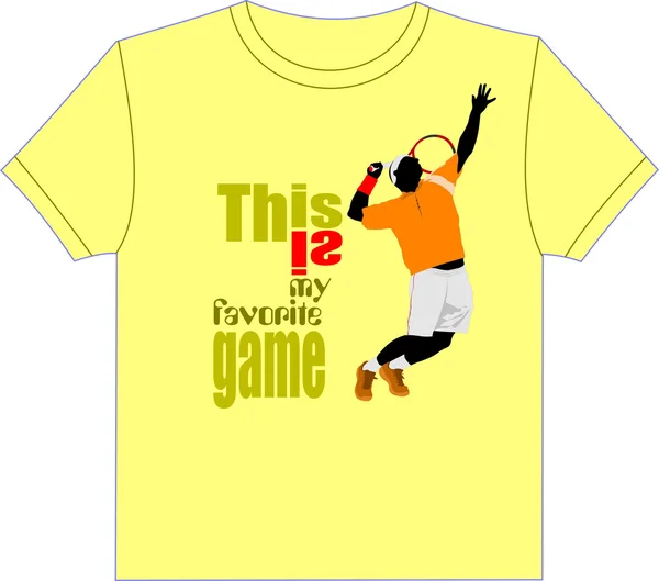 Trendy t-shirt design met tennis speler afbeelding. vector illustrat — Stockvector