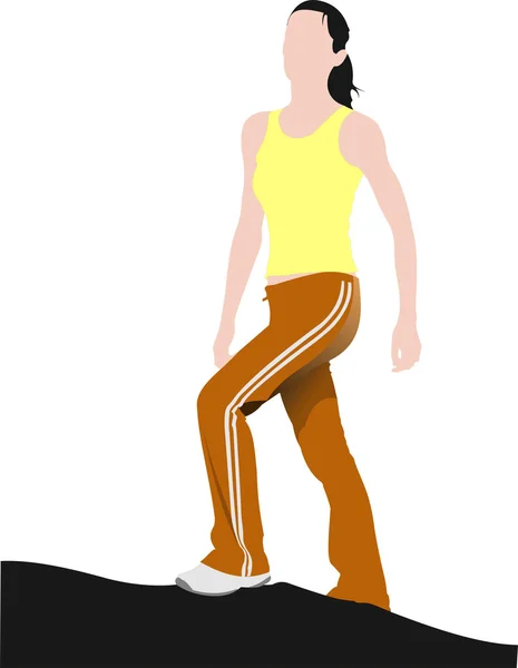 Kvinna turist går upp. vektor illustration — Stockový vektor