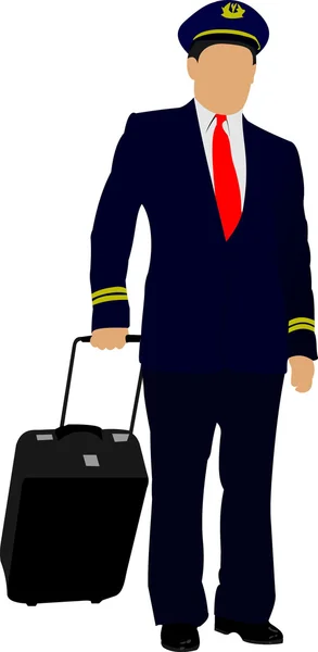 Piloto con maleta. Ilustración vectorial — Vector de stock