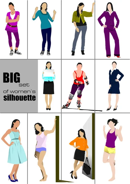 Große Menge von Frauen "Silhouette. Vektorillustration — Stockvektor