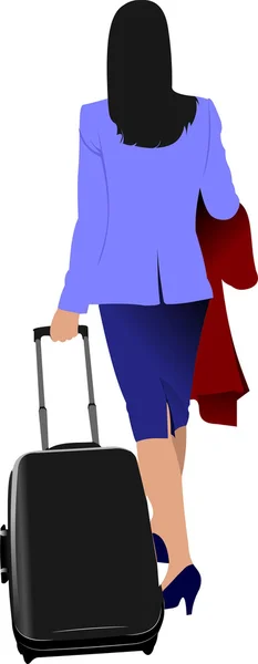 Деловая женщина с чемоданом. Векторная иллюстрация — стоковый вектор