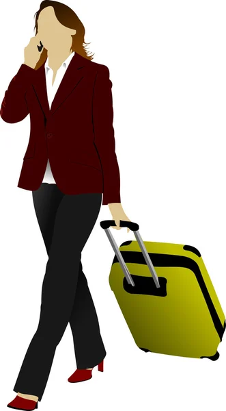 Donna d'affari con valigia. Illustrazione vettoriale — Vettoriale Stock