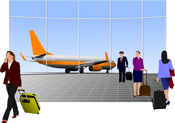 Escena del aeropuerto. Ilustración vectorial para diseñadores — Vector de stock
