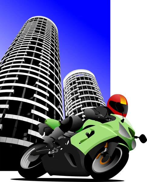 Biker on city background. Motorcycle. Vector illustration — Stock Vector