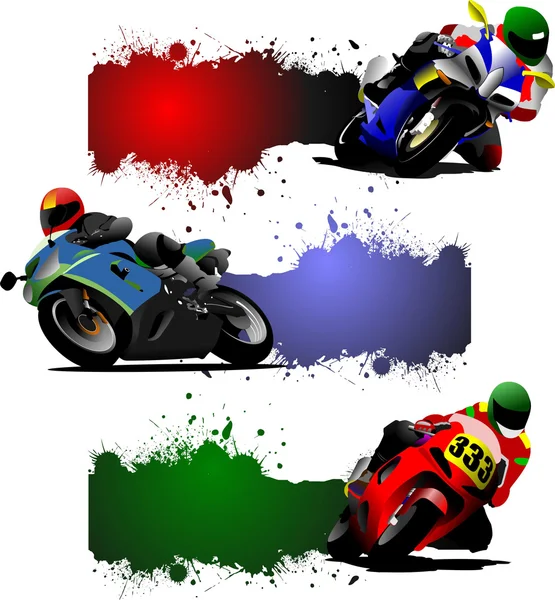 Grunge blot banners with bikers image. Vector illustration — Stock Vector