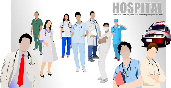 Gruppe von Ärzten und Krankenschwestern im Krankenhaus. Vektorillustration — Stockvektor