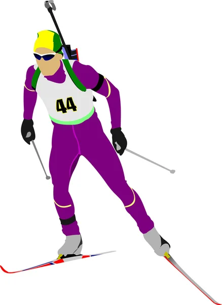 Siluetas de color corredor de biatlón. Ilustración vectorial — Vector de stock
