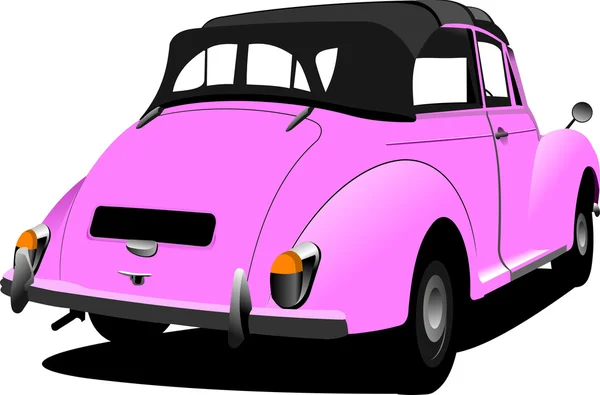 Pink vintage car cabriolet on the road. Vector illustration — Stock Vector