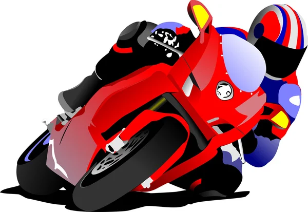 Motociclista en la carretera. Ilustración vectorial — Vector de stock